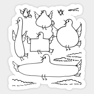 Funny Flying Birds Doodle Sticker